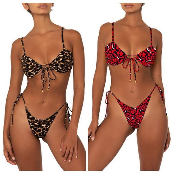 Other - Red leopard tie up bikini NWT